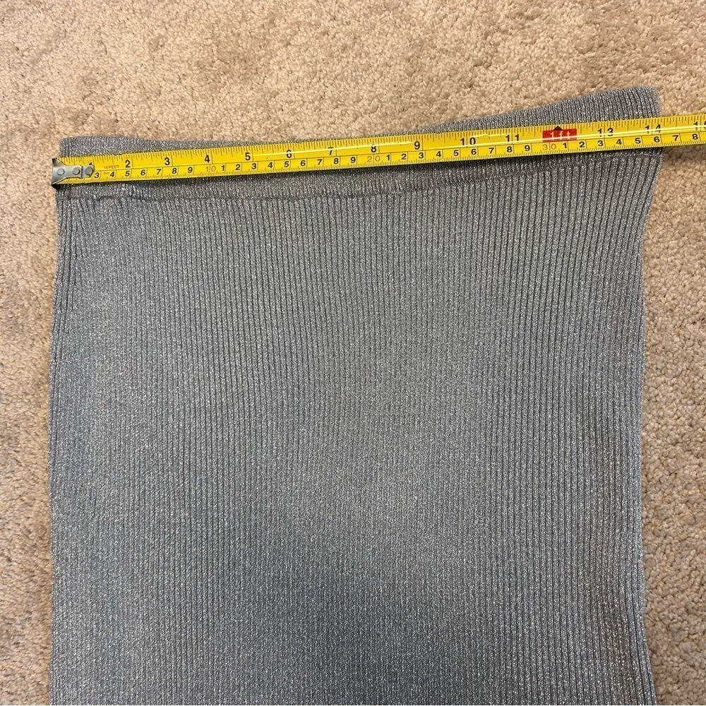 Zara metallic silver thread gray knit midi pencil skirt side slit Sz L NWOT - Picture 9 of 10